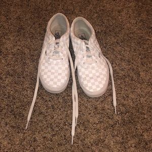 All white checkered Vans